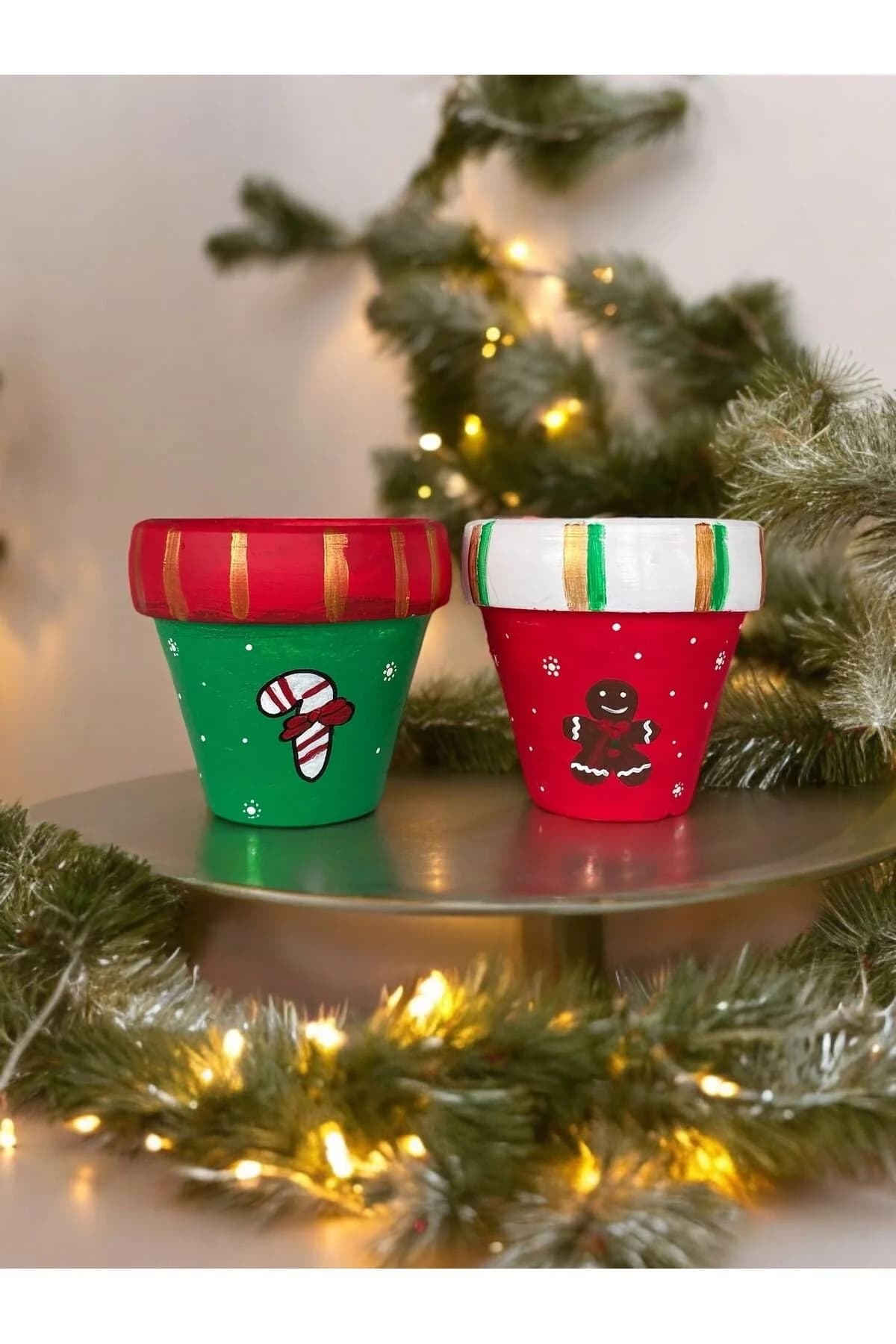 El çizimi yılbaşı saksı noel saksı 2li set - 1. görsel