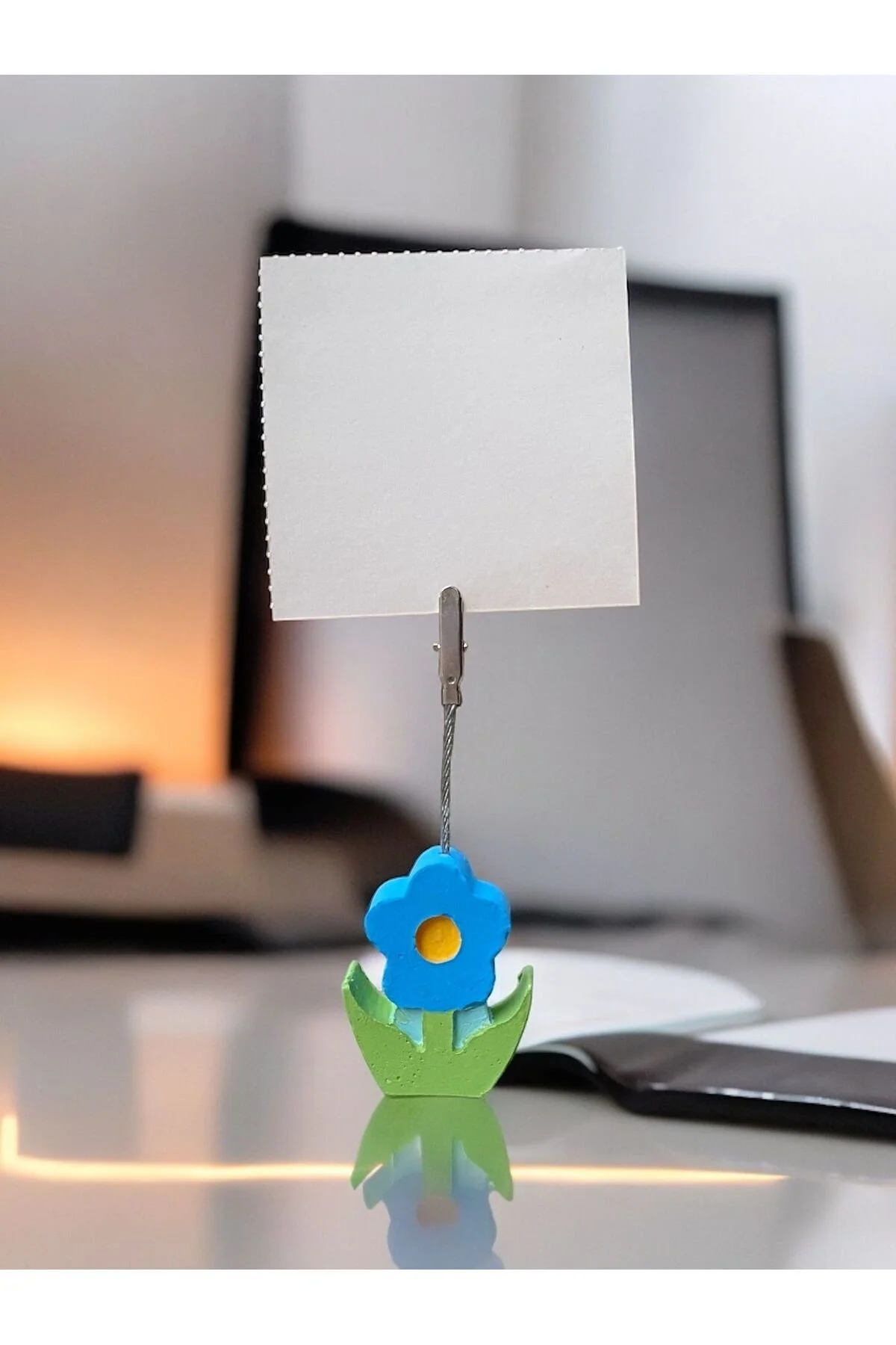 Mavi Papatya Not - Fotoğraf Tutucu Hediye Ofis Seti - 1. görsel