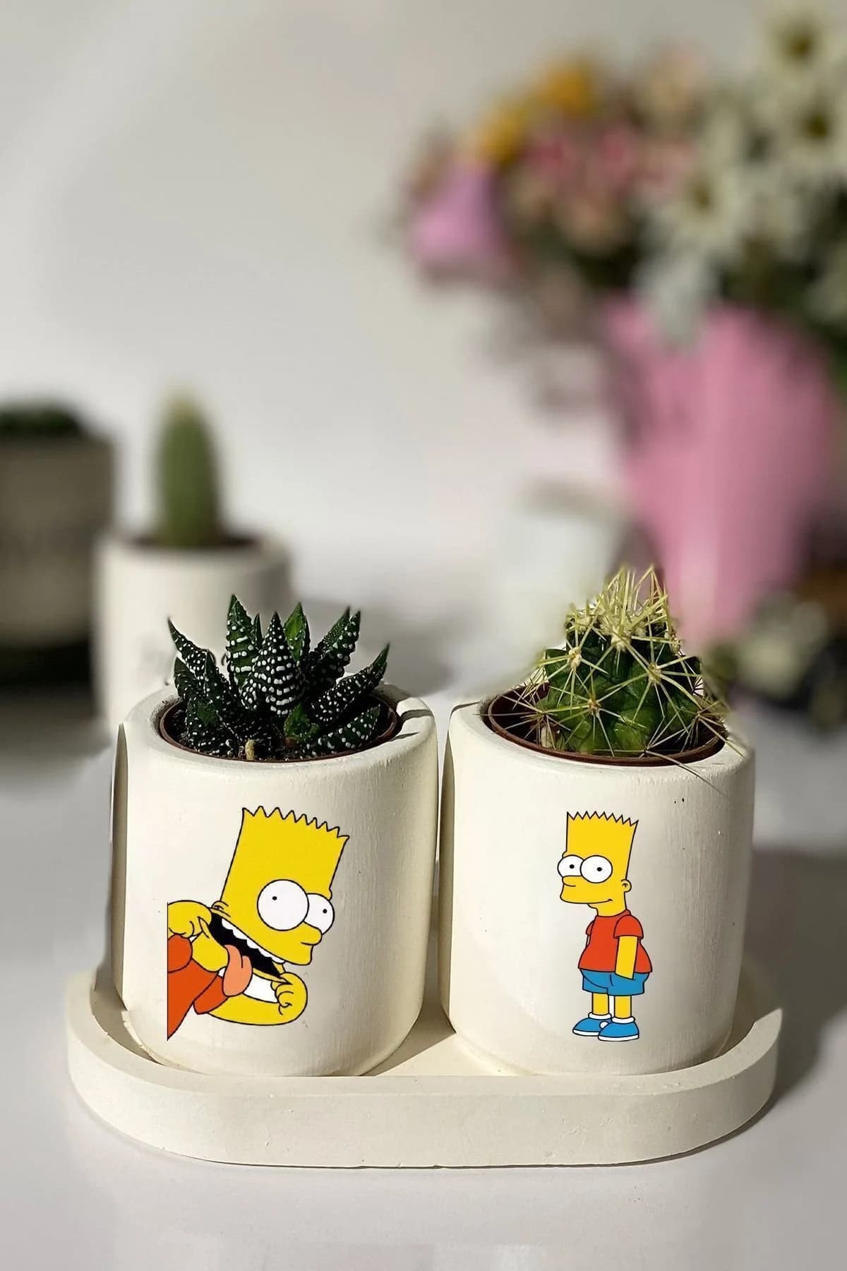 Tabaklı Simpson Baskılı Mini Saksı Seti Hediyelik Dekoratif - 1. görsel