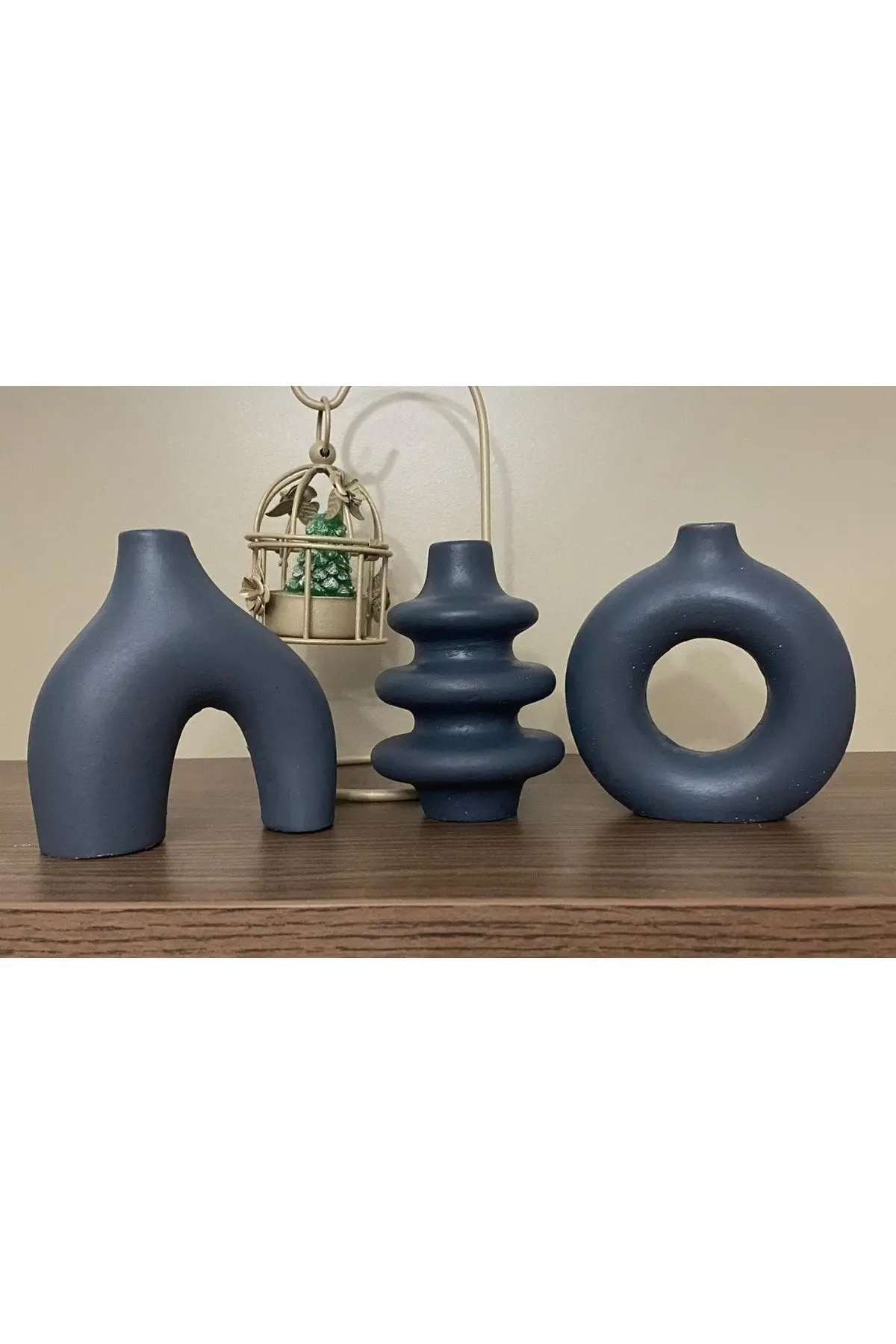 3'lü Iconic Minimal Antrasit Gri Vazo Polka Seti - 1. görsel