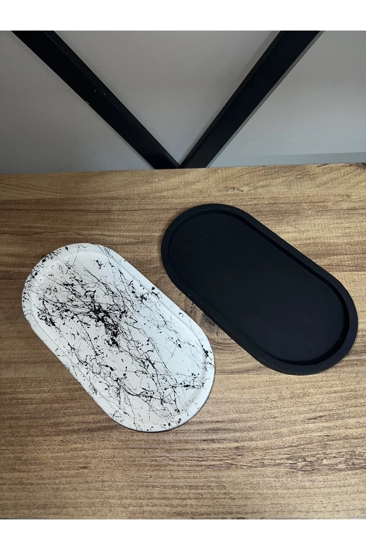 Selens Dekoratif 2’li Beton Sunumluk Organizer Mum Altligi Saksi Altligi Cok Amacli Beton Tepsi - 1. görsel