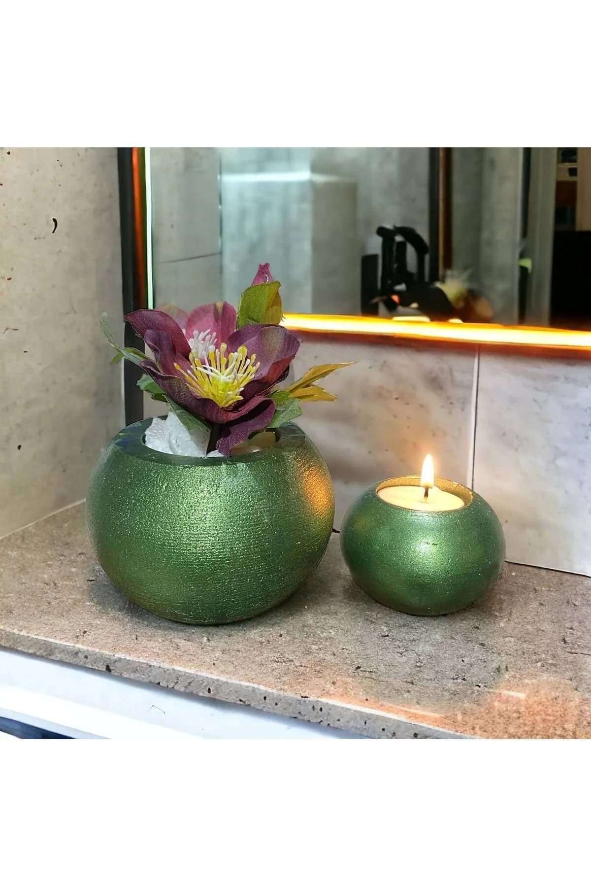 Tealight Hediyeli Saksı ve Mumluk Seti Hediyelik Saksı ve Organizer - 1. görsel