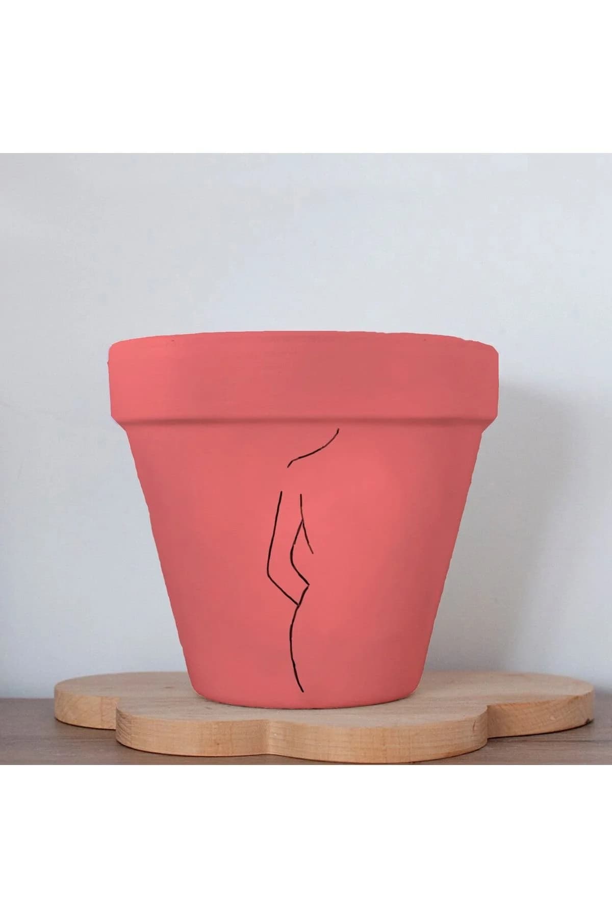 Minimalist Kadın Figürlü Renkli El Yapımı Boyama 13 Cm Yalı Saksı Hediyelik - 1. görsel