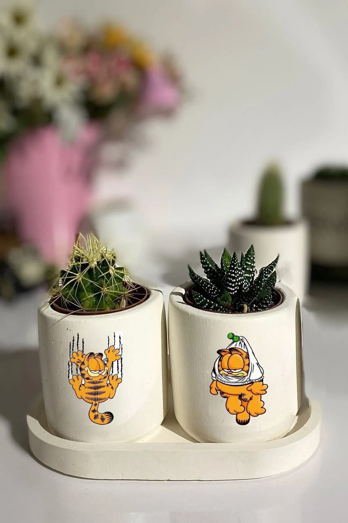 Tabaklı Arı Maya Baskılı Mini Saksı Seti Hediyelik Dekoratif - 1. görsel