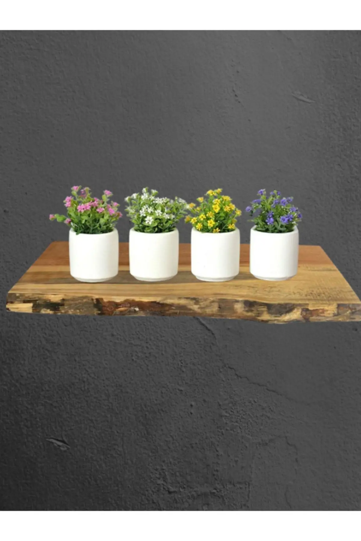 4lü Beyaz Çiçeksiz Saksı Küçük Dekoratif Çiçeklik - 1. görsel
