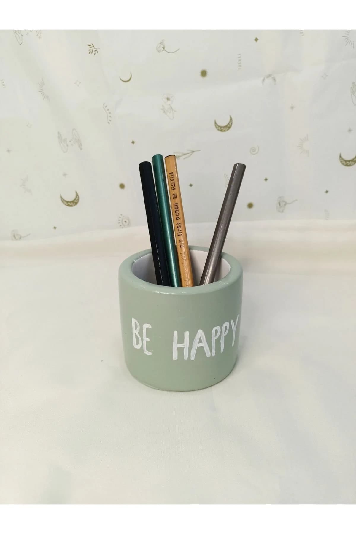 Masaüstü Dekoratif Beton Kalemlik Be Happy - 1. görsel