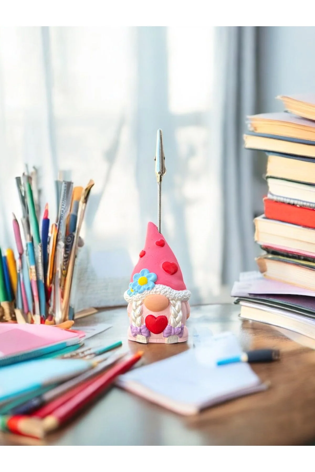 Örgü Saçlı Sevimli Kawaii Şans Cücesi Fotoğraf Not Tutucu Ofis Masası Tutacak Hediyelik - 1. görsel