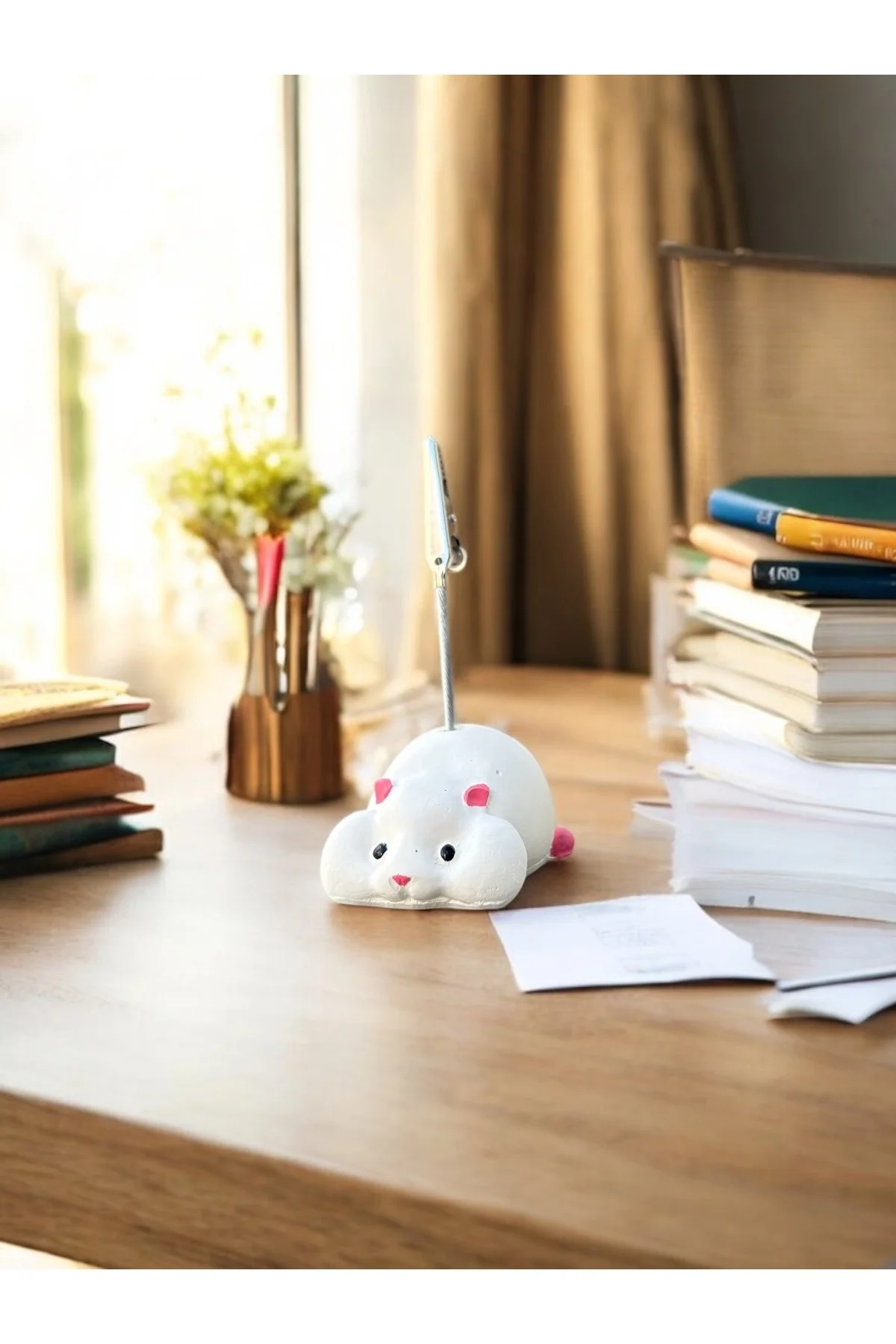Yatan Kawaii Sevimli Beyaz Hamster Fotoğraf ve Not Tutucu - Ofis Masa Not Tutacağı - 1. görsel