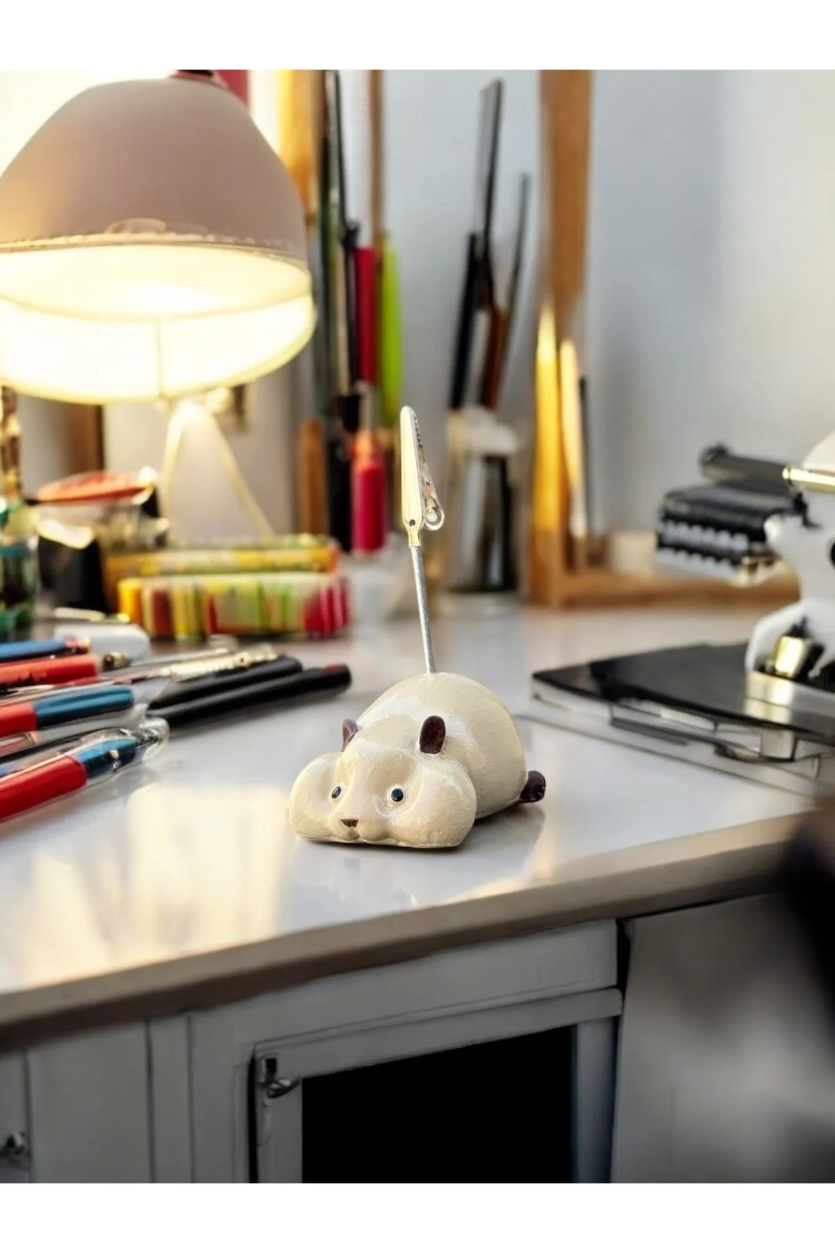 Yatan Kawaii Sevimli Bej Hamster Fotoğraf ve Not Tutucu - Ofis Masa Not Tutacağı - 1. görsel