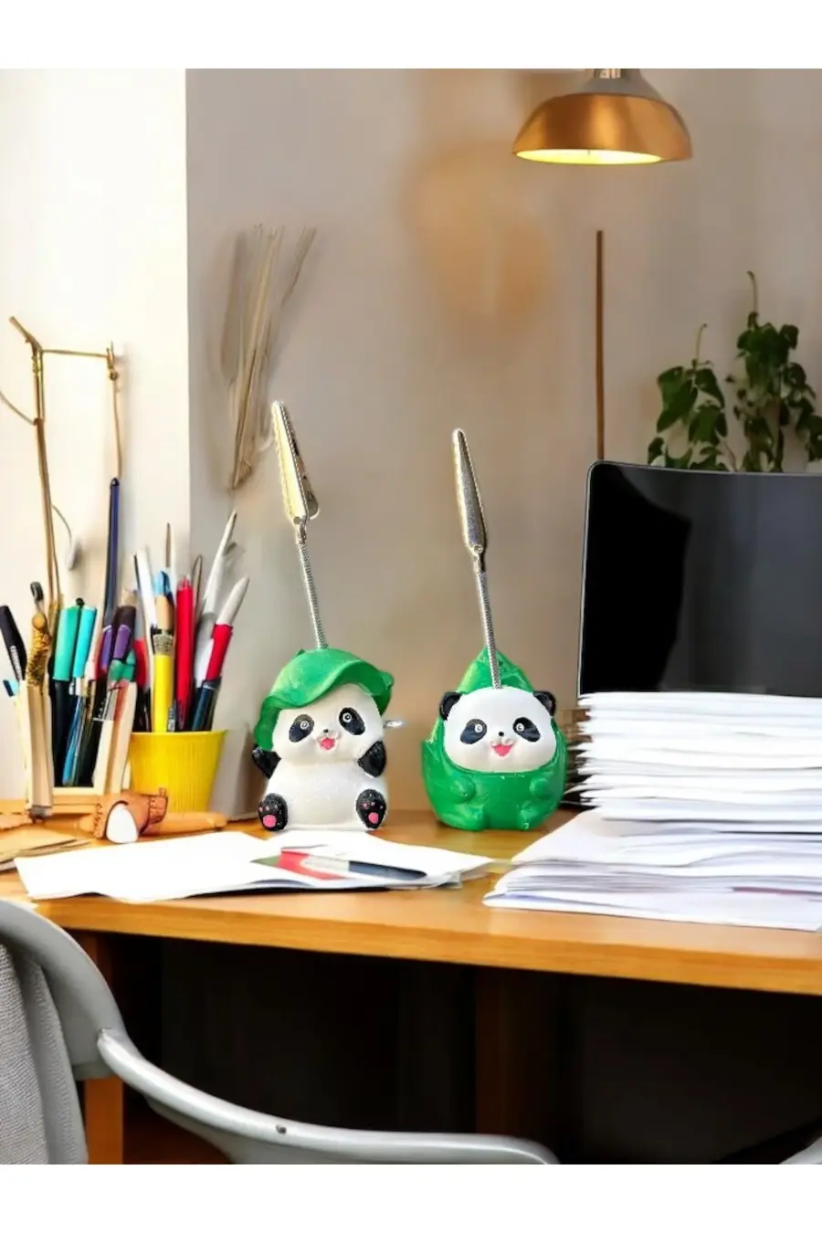 2'li Kawaii Sevimli Bambu Temalı Panda Fotoğraf ve Not Tutucu - Ofis Masa Not Tutacağı - 1. görsel