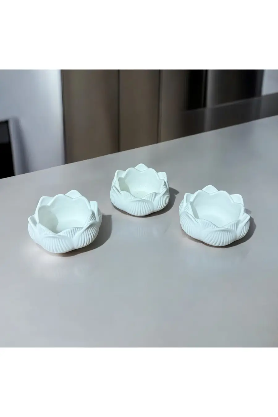 3’lü Lotus çiçeği & Dekoratif Mumluk & Hediyelik eşya & Tealight mumluk & dekor süs & alçı mumluk - 1. görsel