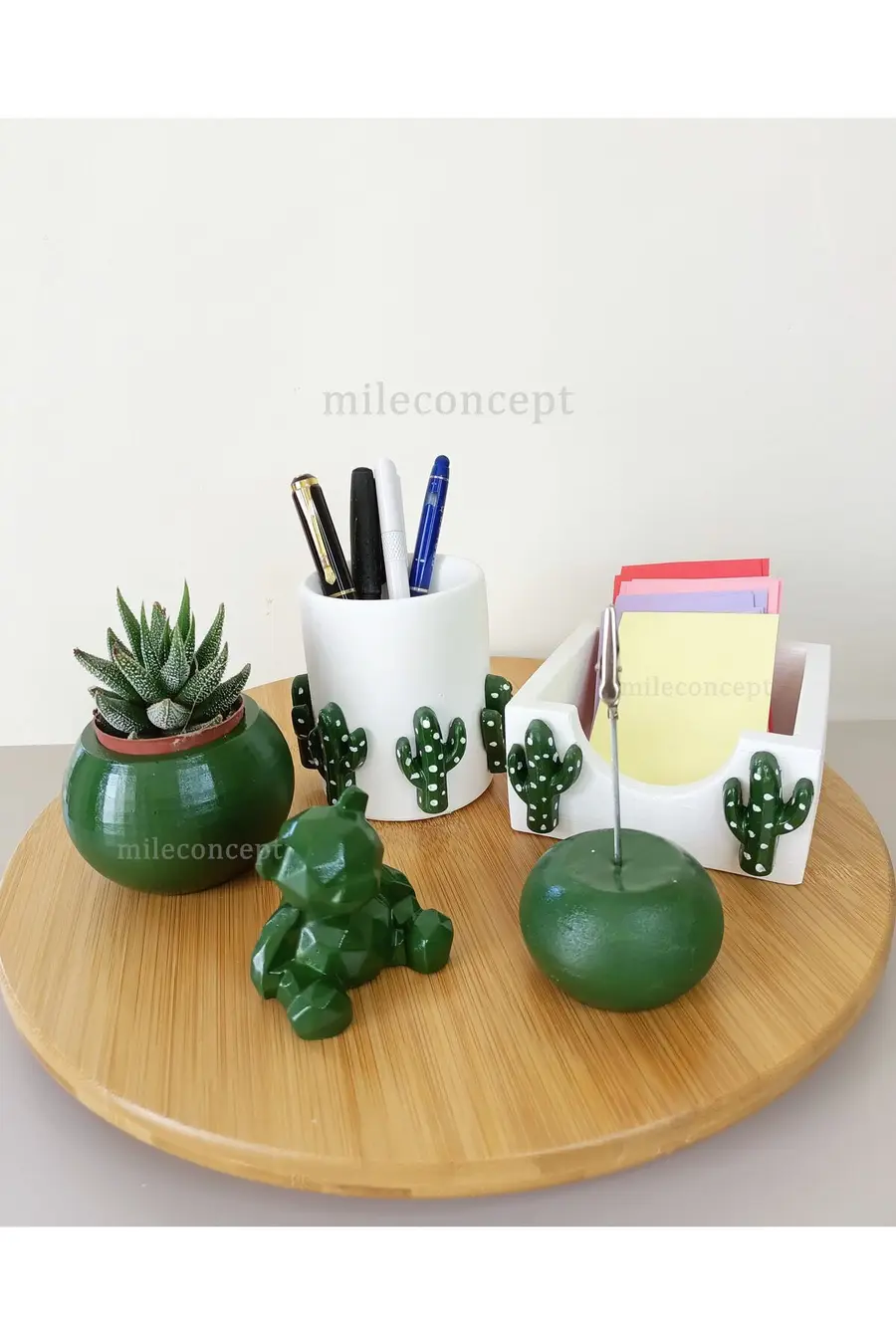 3d Kaktüs Desenli Masaüstü Düzenleyici Modern Dekoratif Beton Ofis Seti - 1. görsel