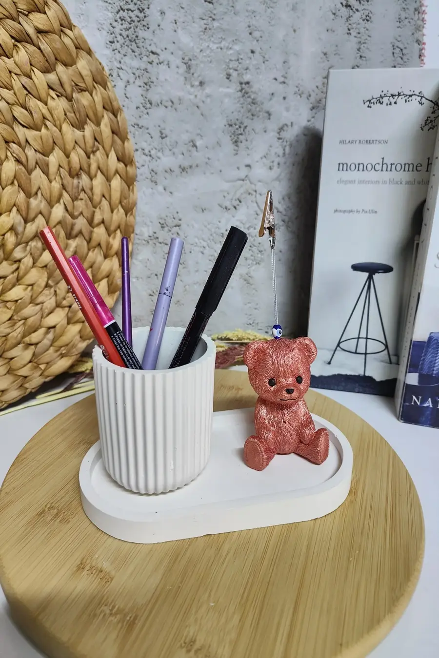 3lü Dekoratif Ayıcık Kalemlik Set (PEMBE) - 1. görsel