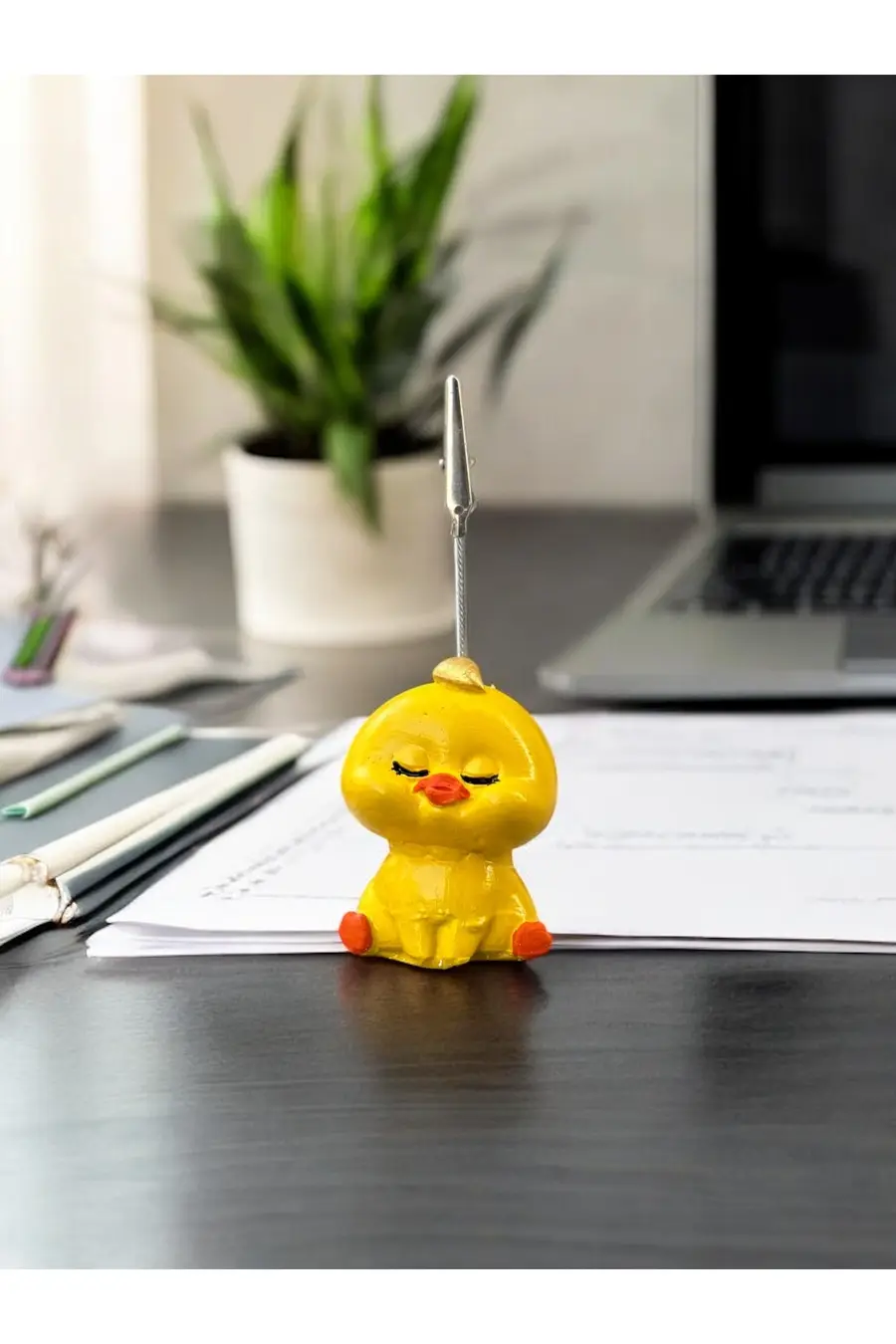Altın Saçlı Kawaii Sevimli Sarı Civciv Fotoğraf ve Not Tutucu - Ofis Masa Not Tutacağı - 1. görsel