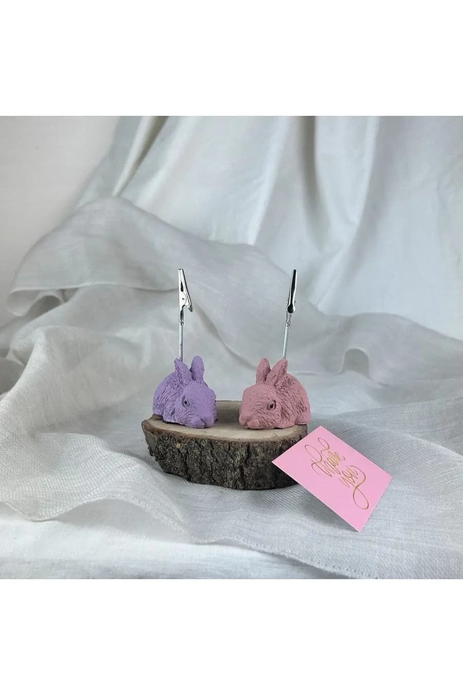 Antik Pembe - Mor Tavşan 2'li Not Tutucu Set, Fotoğraf Tutucu - 1. görsel