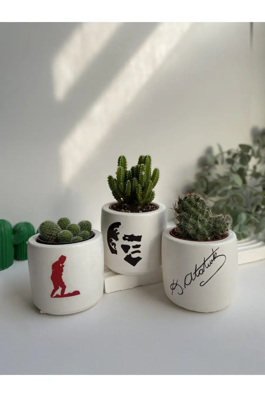 Atatürk Desenli Beton Saksı Üçlü Set- Küçük Boy Sukulent Saksısı - 1. görsel
