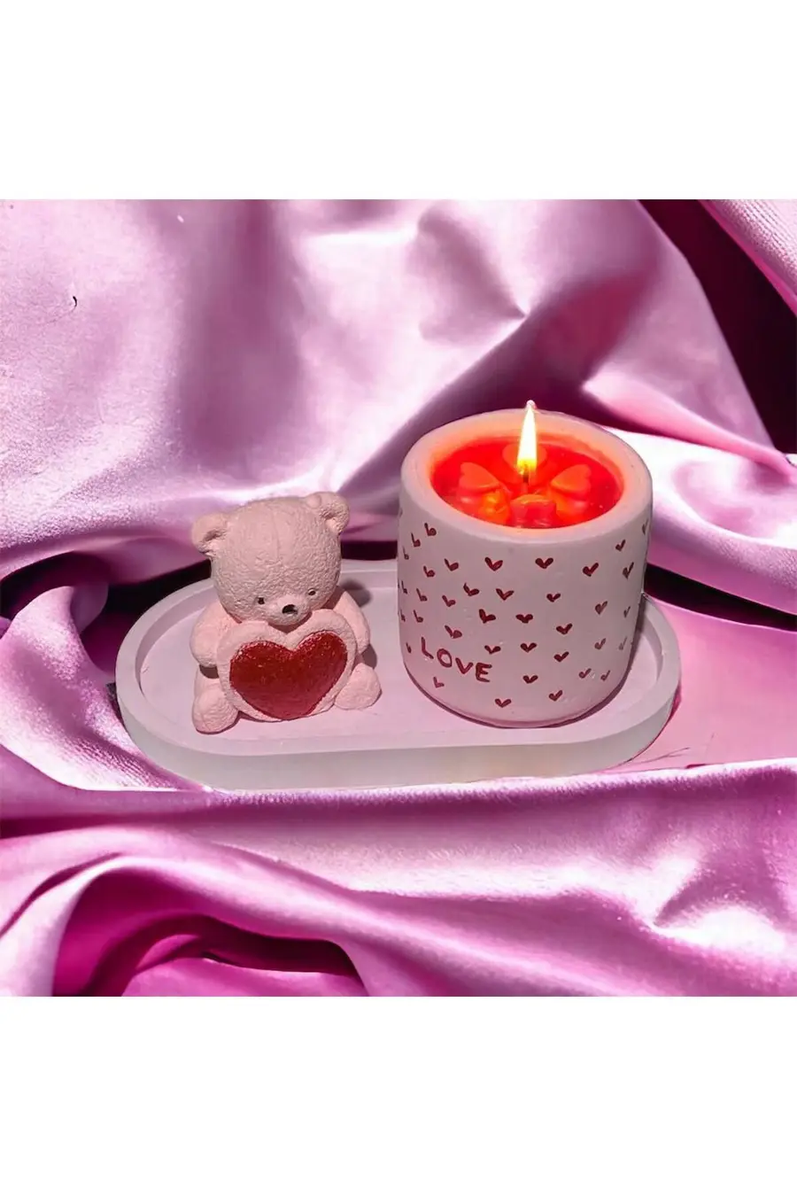 Ayıcık Mum Hediyeli Love Temalı İskandinav Tarzı Boyama Hediyelik Mum Seti - Saksı Organizer - 1. görsel