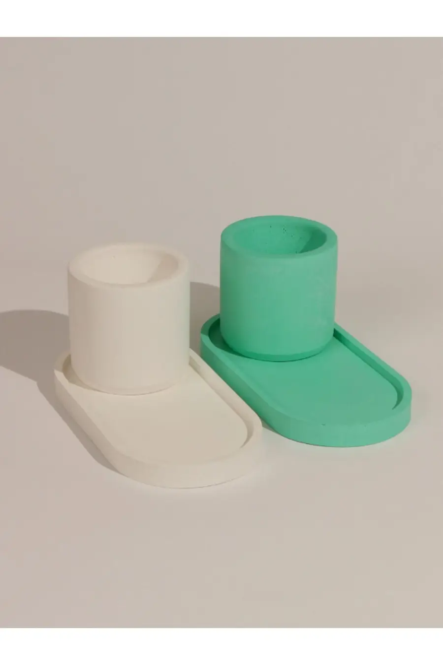 Dekoratif 2'li,oval Tabaklı Silindir Saksı Seti,kaktüs,sukulent Saksısı (çiçeksiz) - 1. görsel