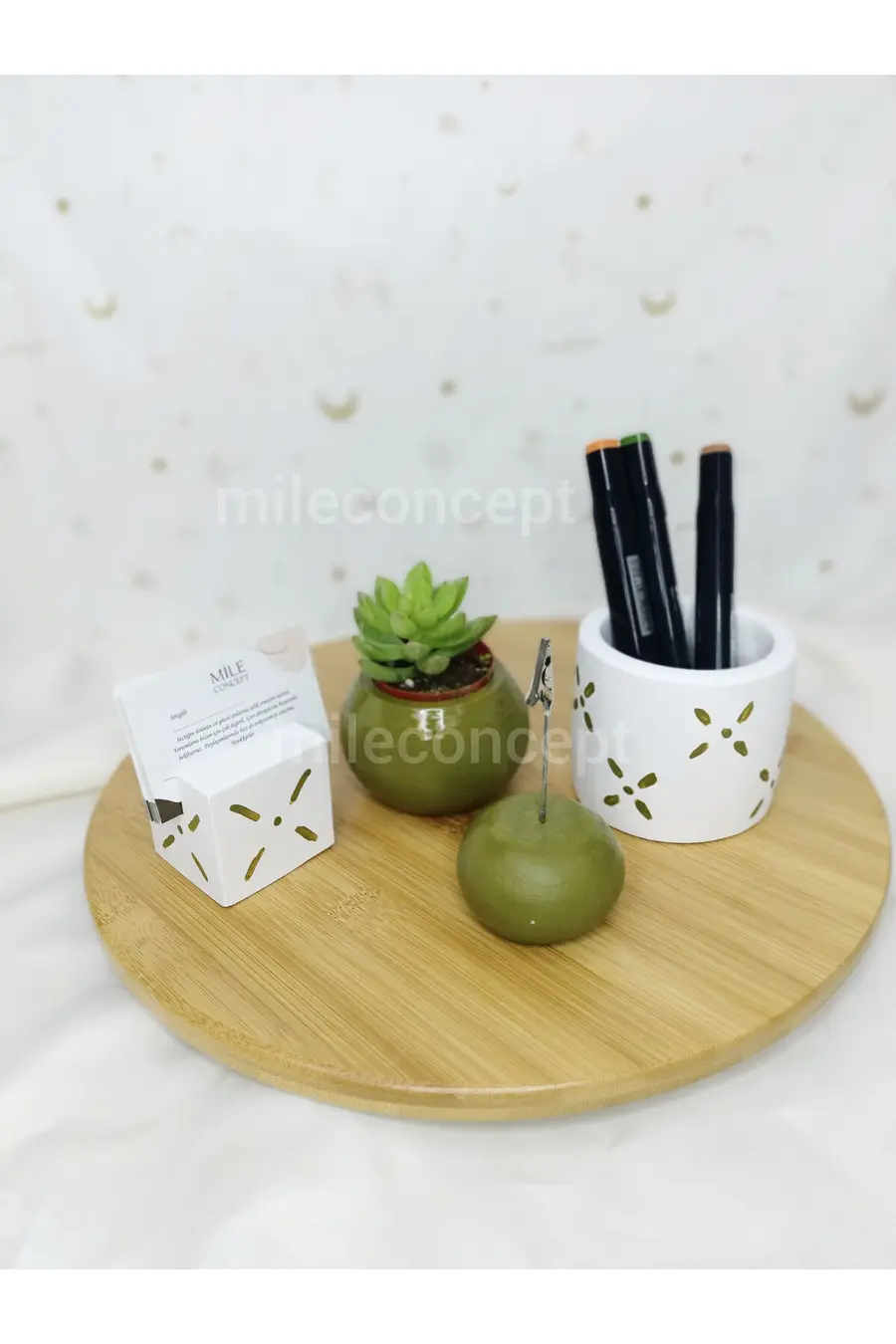 Dekoratif Beton Ofis Masaüstü Seti; Kalemlik, Notluk, Ayıcık, Saksı Ve Sukulent/kaktüs - 1. görsel