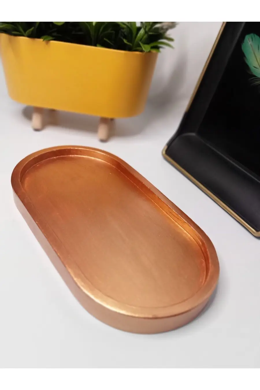 Dekoratif Oval Bronz Beton Biblo Tabak Takı Tabağı Mum Tabağı Mumluk Organizer - 1. görsel
