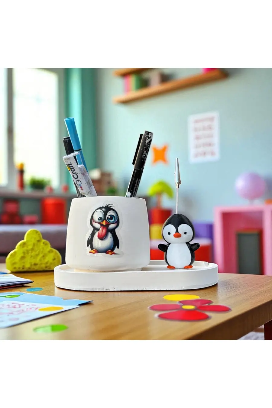 Dekoratif Sevimli Penguen Baskılı Kalemlik ve Penguen Notluk Seti - 1. görsel