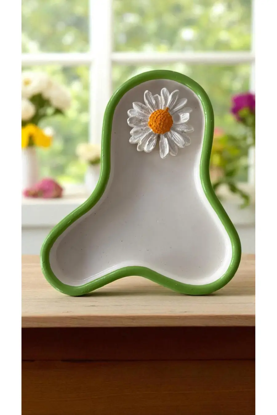 Dekoratif Sunum ve Takı Tabağı Model Yeşil Çerçeve-Papatya Charm - 1. görsel