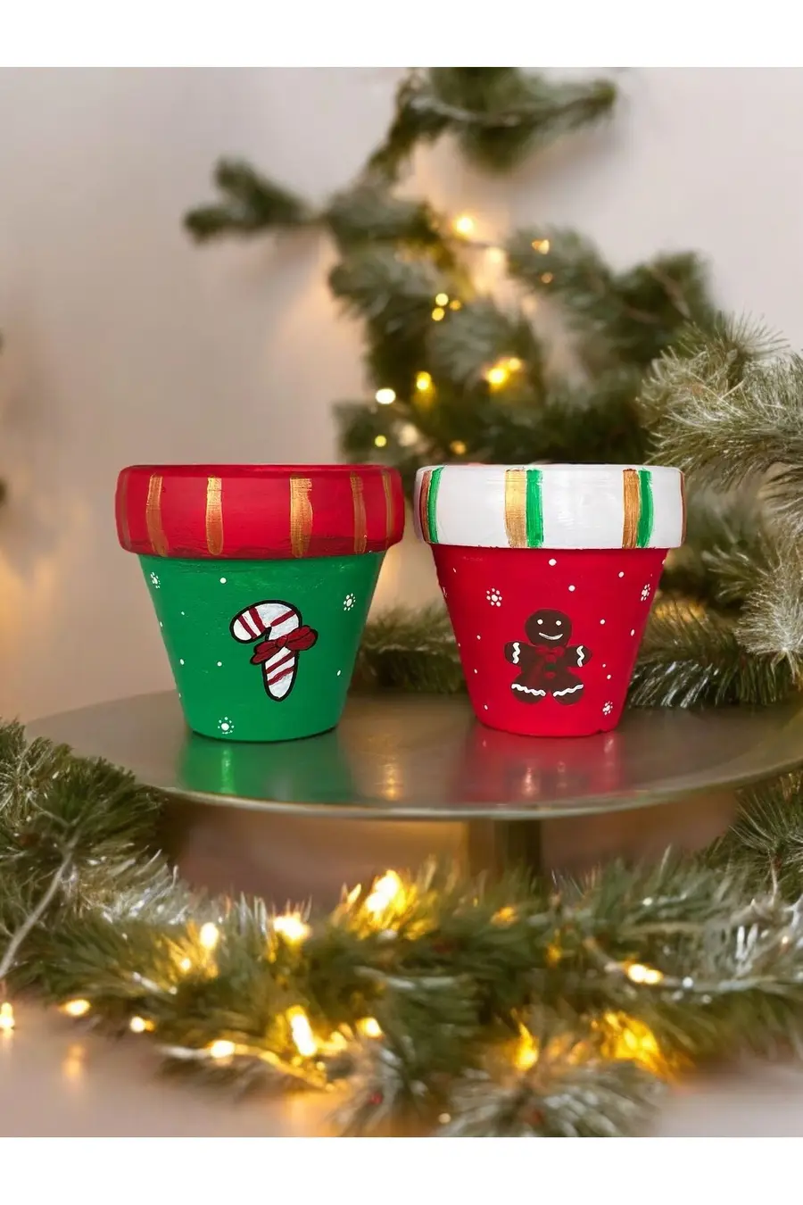 El çizimi yılbaşı saksı noel saksı 2li set - 1. görsel