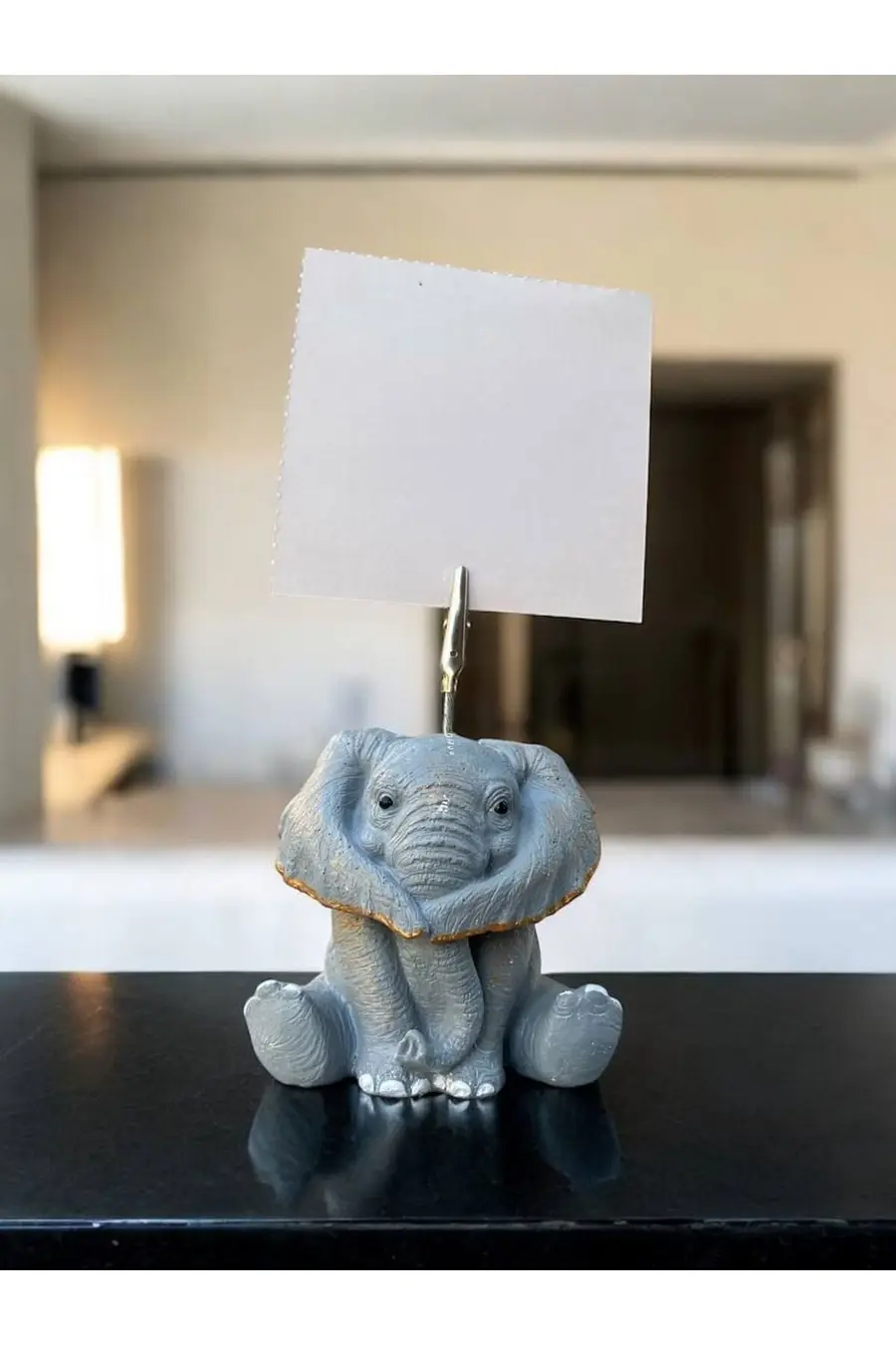 Gri Altın Bereket Temsili Fil ?Fotoğraf Not Tutacak Ofis Masası Hediyelik - 1. görsel