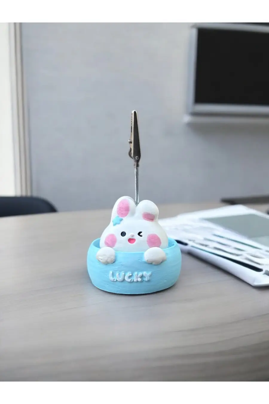 Happy Temalı Tavşan Fotoğraf Not Tutucu Ofis Masası Tutacak Hediyelik - 1. görsel