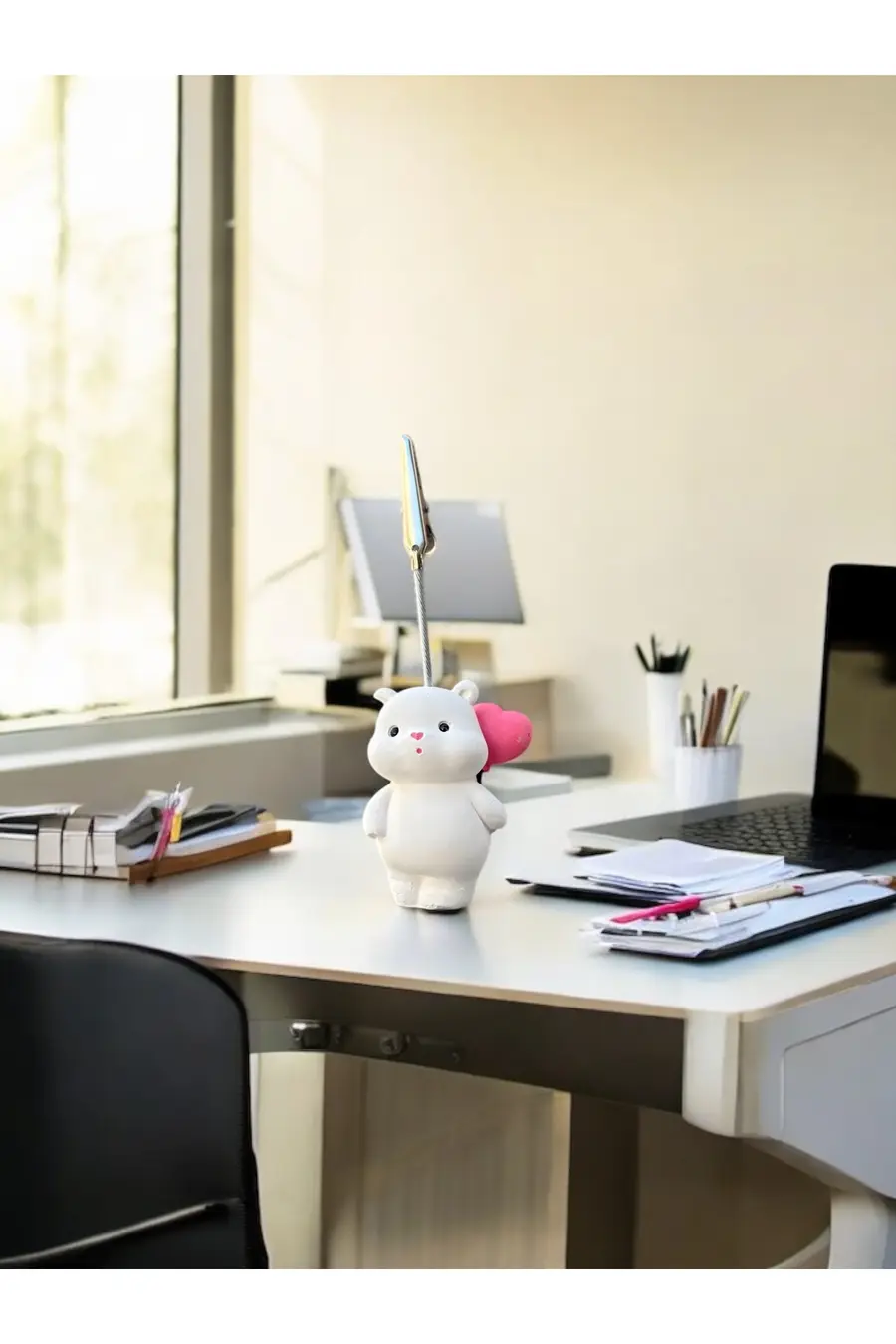 Kalpli Balon Tutan Kawaii Sevimli Ayıcık Fotoğraf ve Not Tutucu - Ofis Masa Not Tutacağı - 1. görsel