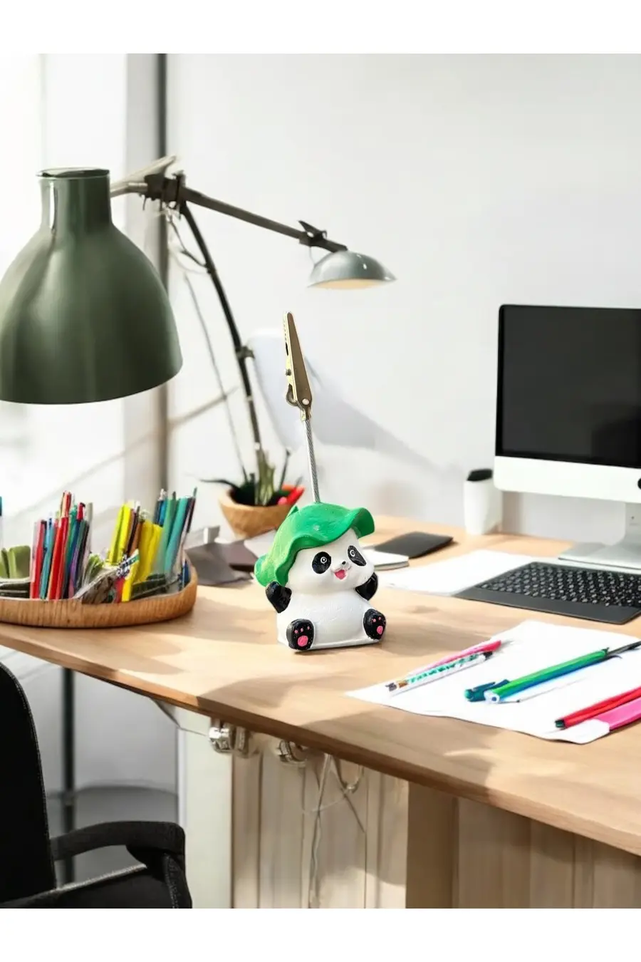 Kawaii Sevimli Bambu Şapka Panda Fotoğraf ve Not Tutucu - Ofis Masa Not Tutacağı - 1. görsel