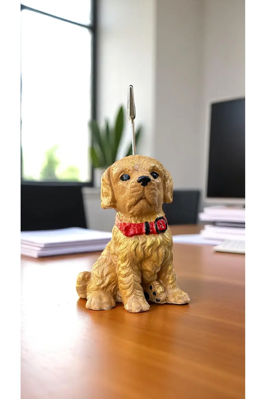 Kişiye Özel Açık Kahve Altın Tüylü ve Kırmızı Tasmalı Cocker Köpek Not Tutacak - 1. görsel
