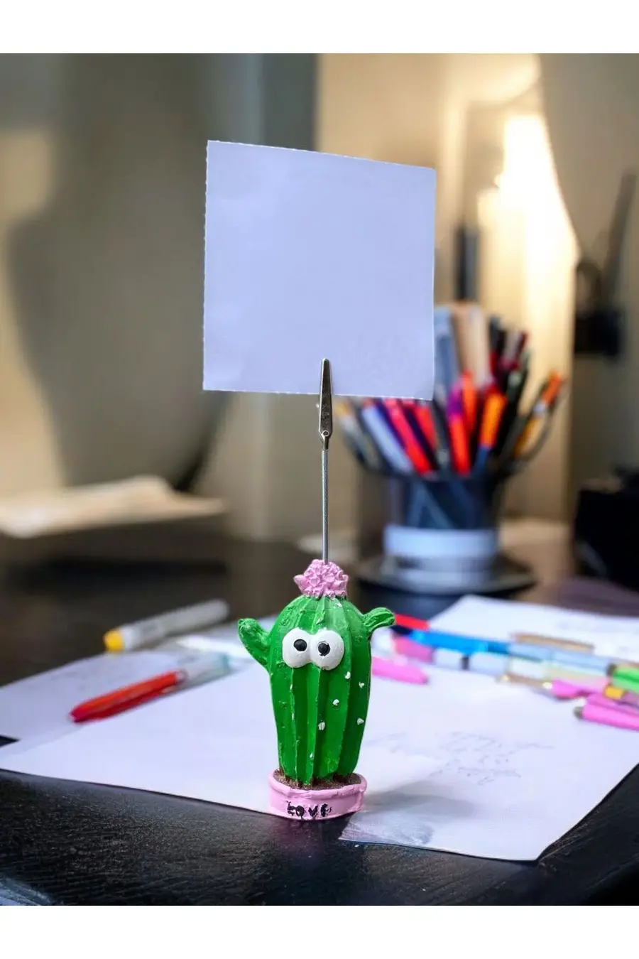 Love Aşk Temalı Sevimli Kaktüs Fotoğraf Not Tutacağı Ofis Masası Not Tutucu Hediyelik - 1. görsel