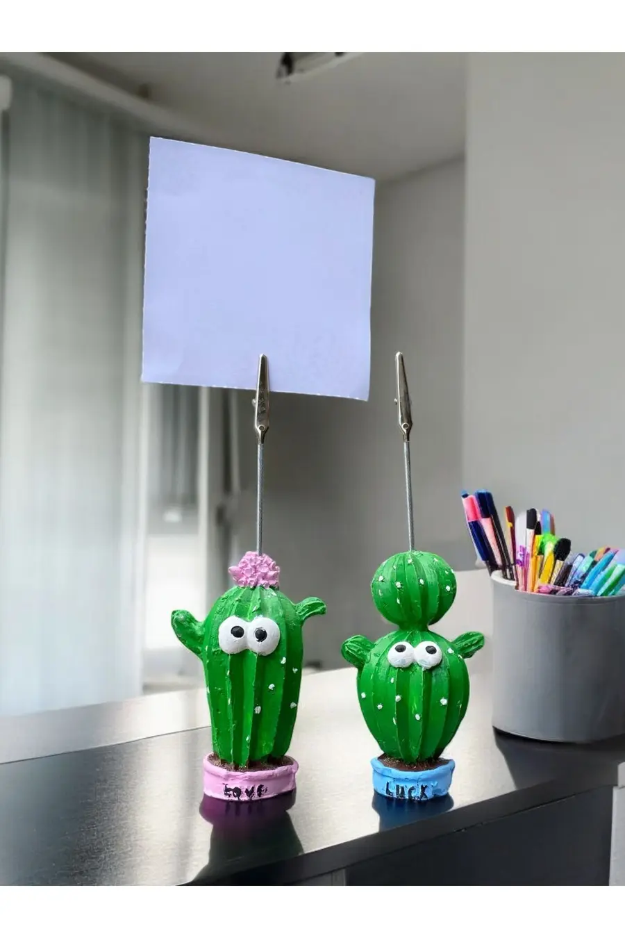Love ve Lucky Temalı 2'li Sevimli Kaktüs Fotoğraf Not Tutacağı Ofis Masası Not Tutucu Hediyelik - 1. görsel