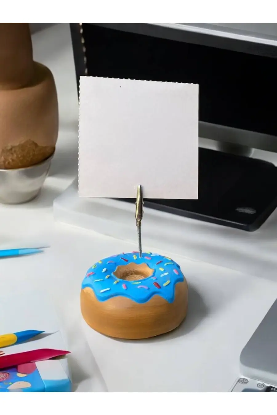 Mavi Jöleli Desenli Donut Model Temalı Fotoğraf Not Tutacak Ofis Masası Not Tutacağı Hediyelik - 1. görsel