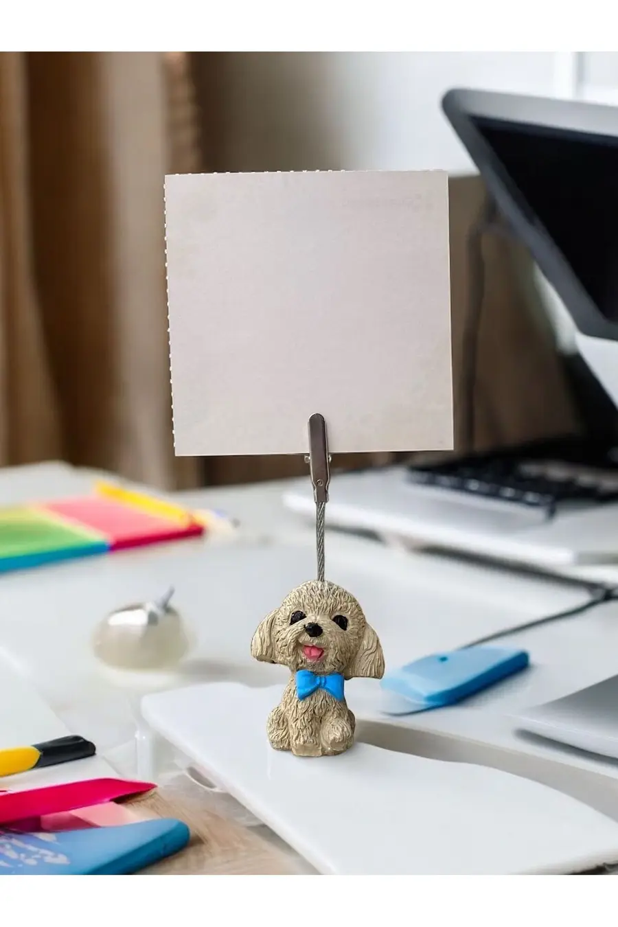 Mavi Papyonlu Kawaii Sevimli Köpek Fotoğraf - Not Tutucu - 1. görsel