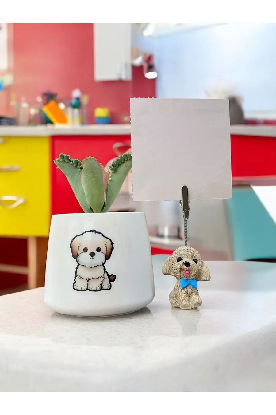 Mavi papyonlu köpek Not tutucu ve saksı Kalemlik seti hediyelik ofis seti - 1. görsel