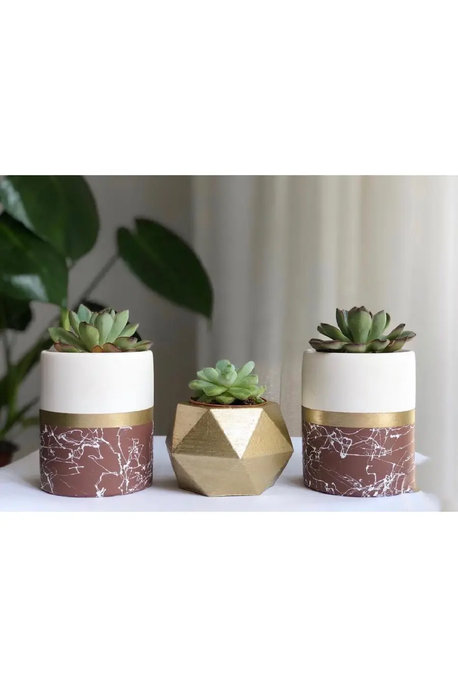 Mermer Desen Silindir,geometrik Beton Saksılık Kaktüs Ve Sukulentlik 3'lü Set - 1. görsel