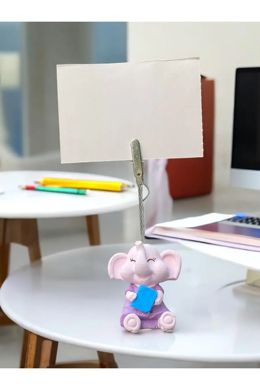Minik Tatlı Kawaii Kitaplı Yavru Fil Fotoğraf Not Tutacağı Ofis Masası Hediye Tutucu Tutacak - 1. görsel