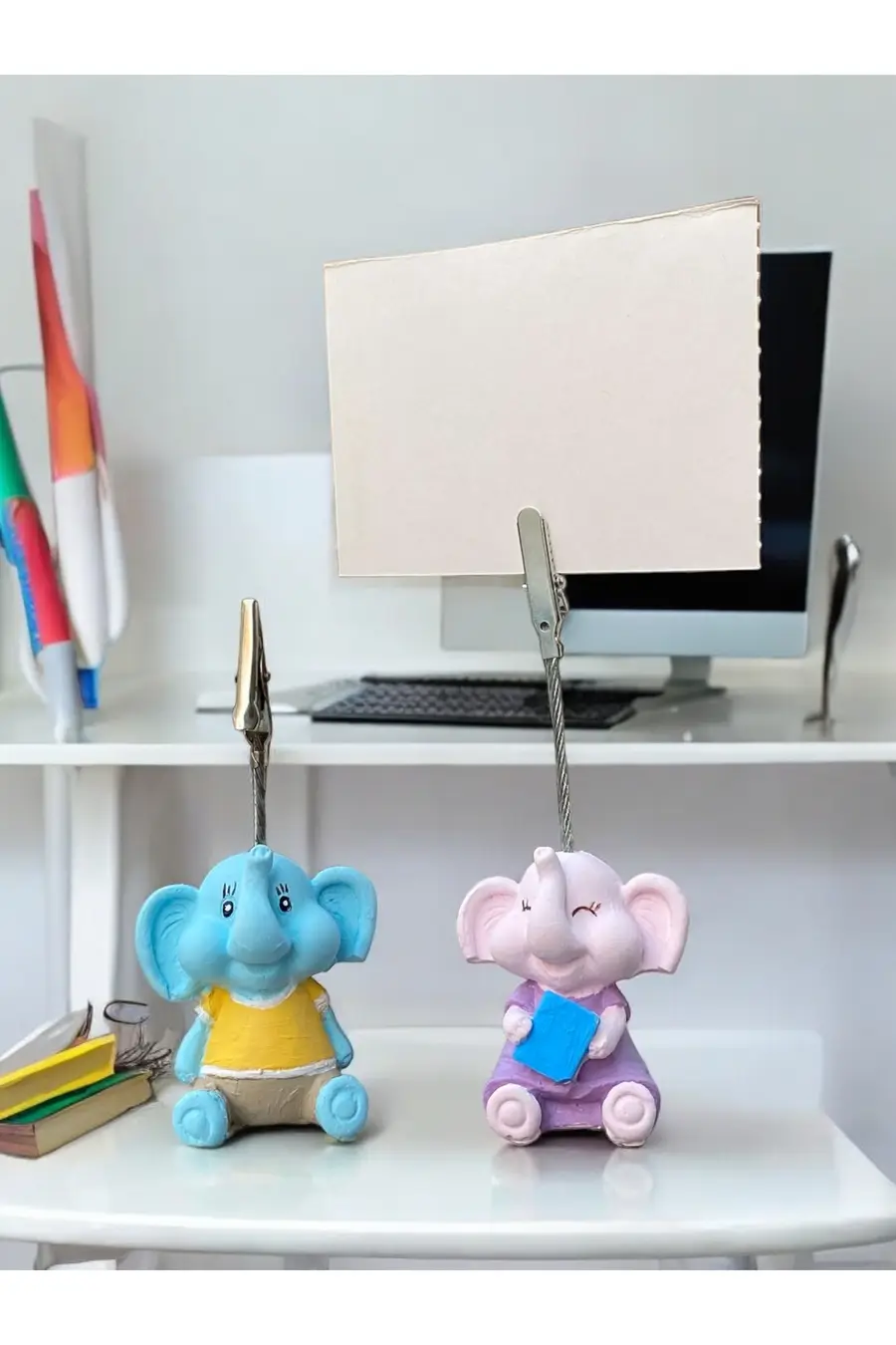 Minik Tatlı Kawaii Yavru Okullu Filler Fotoğraf Not Tutacağı Ofis Masası Hediye Tutucu Tutacak - 1. görsel