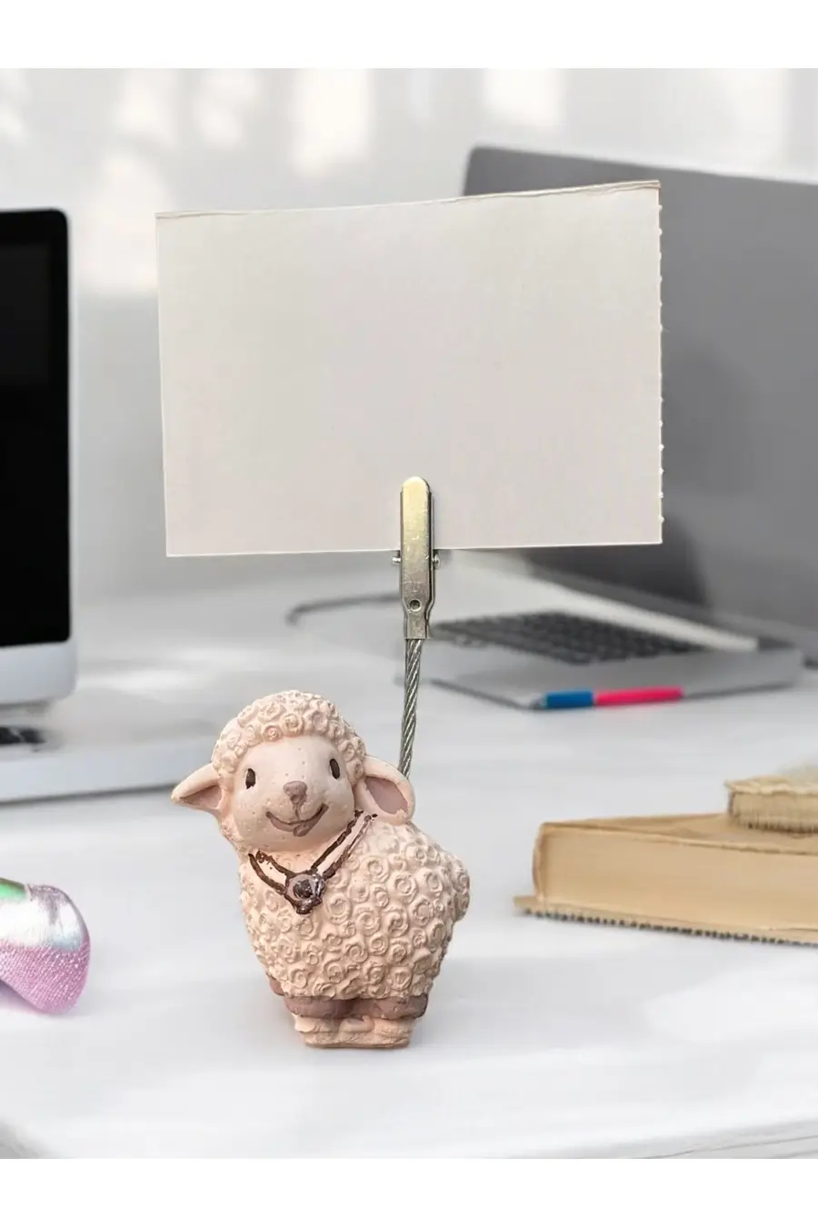 Minik Tatlı Yavru Bej Kuzu Kawaii Fotoğraf Not Tutacağı Ofis Masası Hediye Tutucu Tutacak - 1. görsel