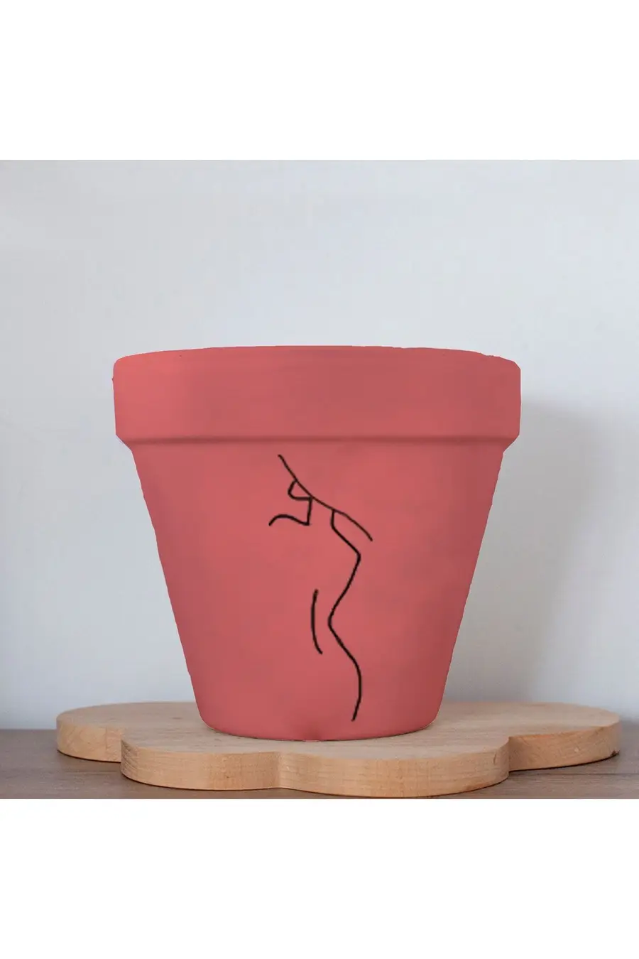 Minimalist Kadın 3 Figürlü Doğal Terleyen Toprak Renkli El Yapımı Boyama 13 Cm Yalı Saksı Hediyelik - 1. görsel