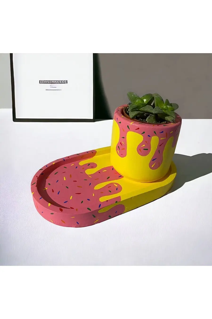 Özel Yapım Donut Tarzı Boyama Iskandinav Desenli Hediyelik Saksı Organizer - 1. görsel