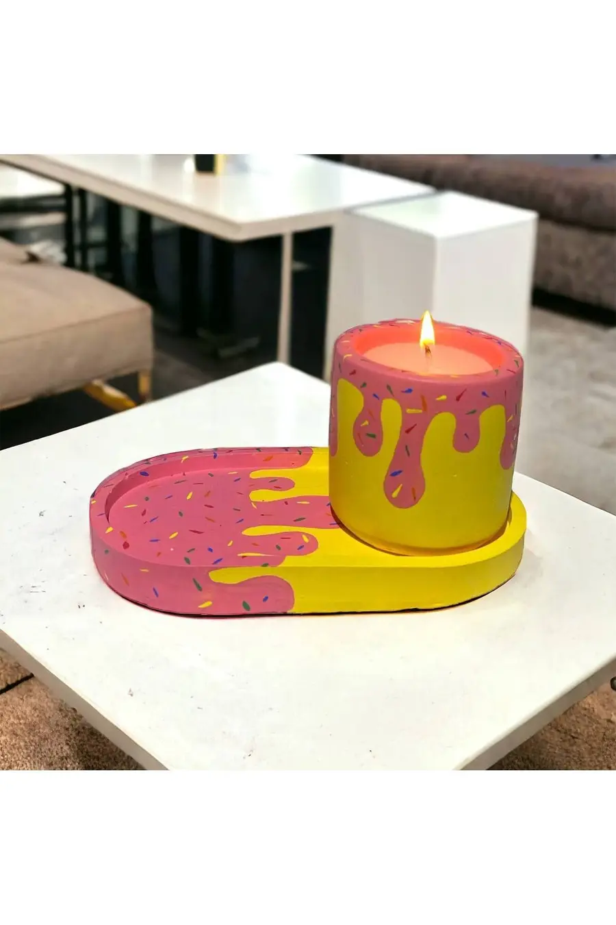 Özel Yapım Kokulu Mum Donut Tarzı Boyama İskandinav Desenli Hediyelik Saksı Organizer - 1. görsel