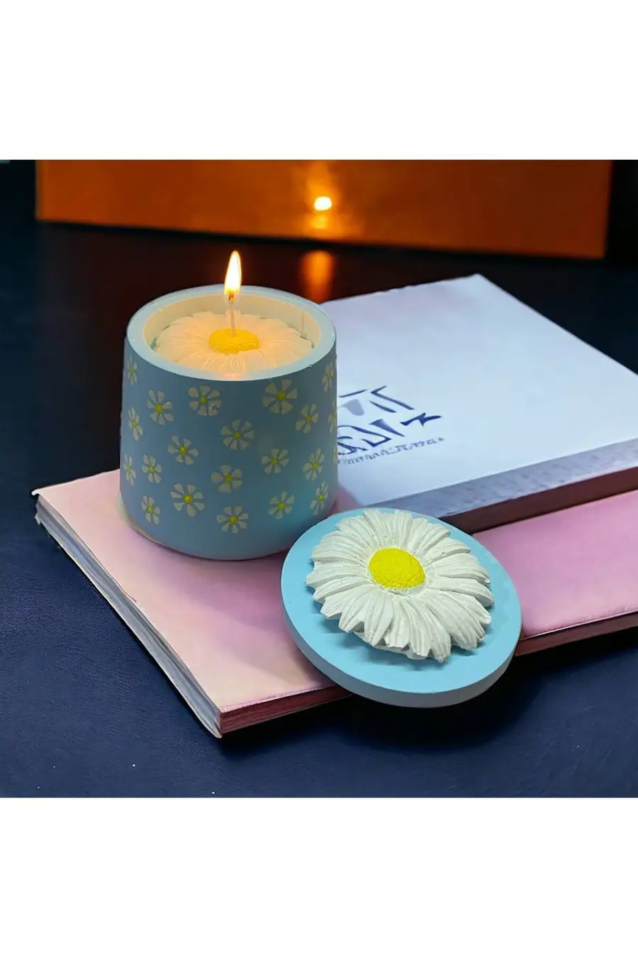 Özel Yapım Papatya Desenli Kokulu Mum Hediyelik Saksı Organizer - 1. görsel