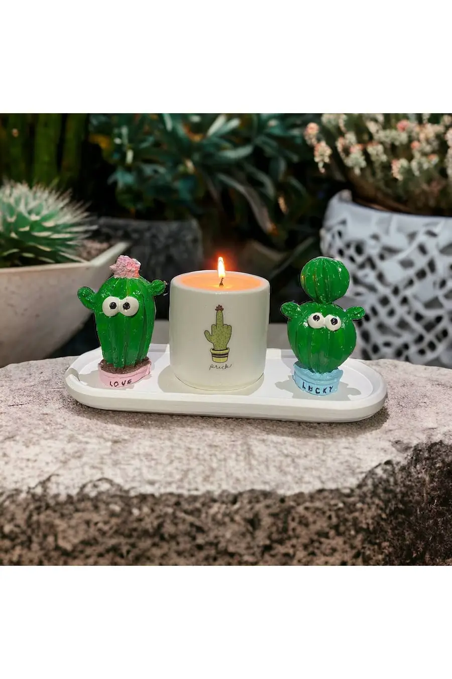 Özel Yapım Prick Desenli Kokulu Mum ve Kaktüs Objesi Hediyelik Saksı Organizer - 1. görsel