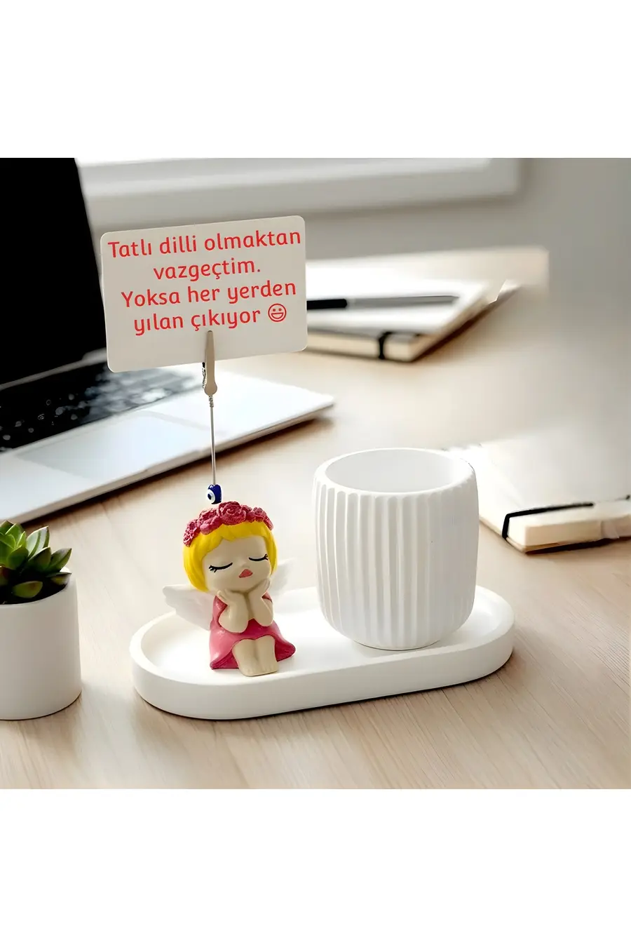 Pembe Melek Notluk ve Kalemlik Seti - Masaüstü Düzenleyici - 1. görsel