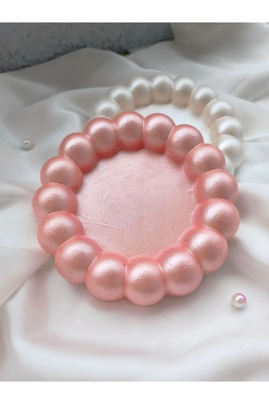 Pembe Sedefli Bubble Dekoratif Beton Tabak Altlık Sunumluk Takı Tabağı Bardak Altlığı - 1. görsel