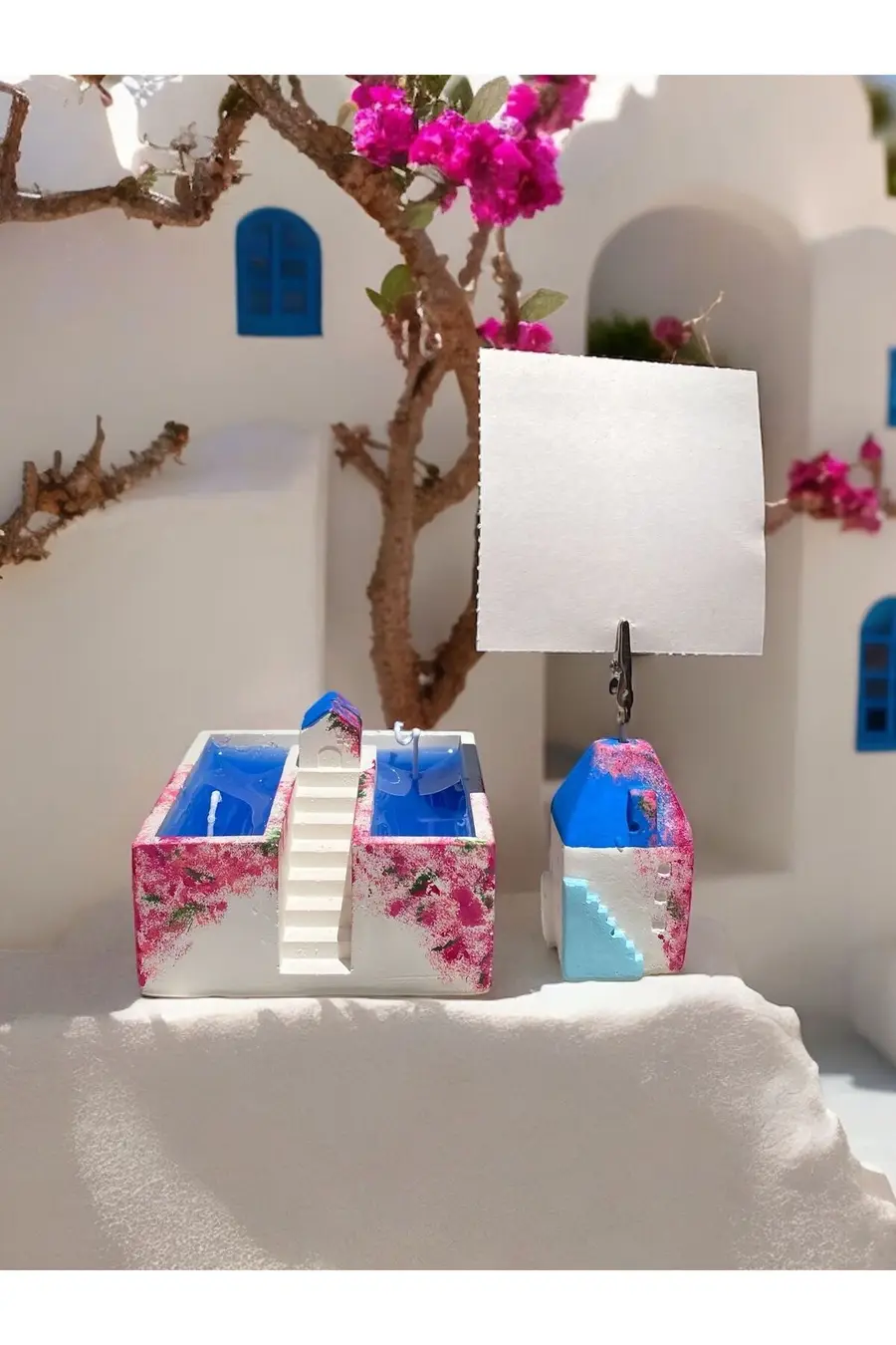 Santorini - Mikanos - Alaçatı konseptli Ev mum / ev not fotoğraf tutuculu hediyelik ofis seti - 1. görsel