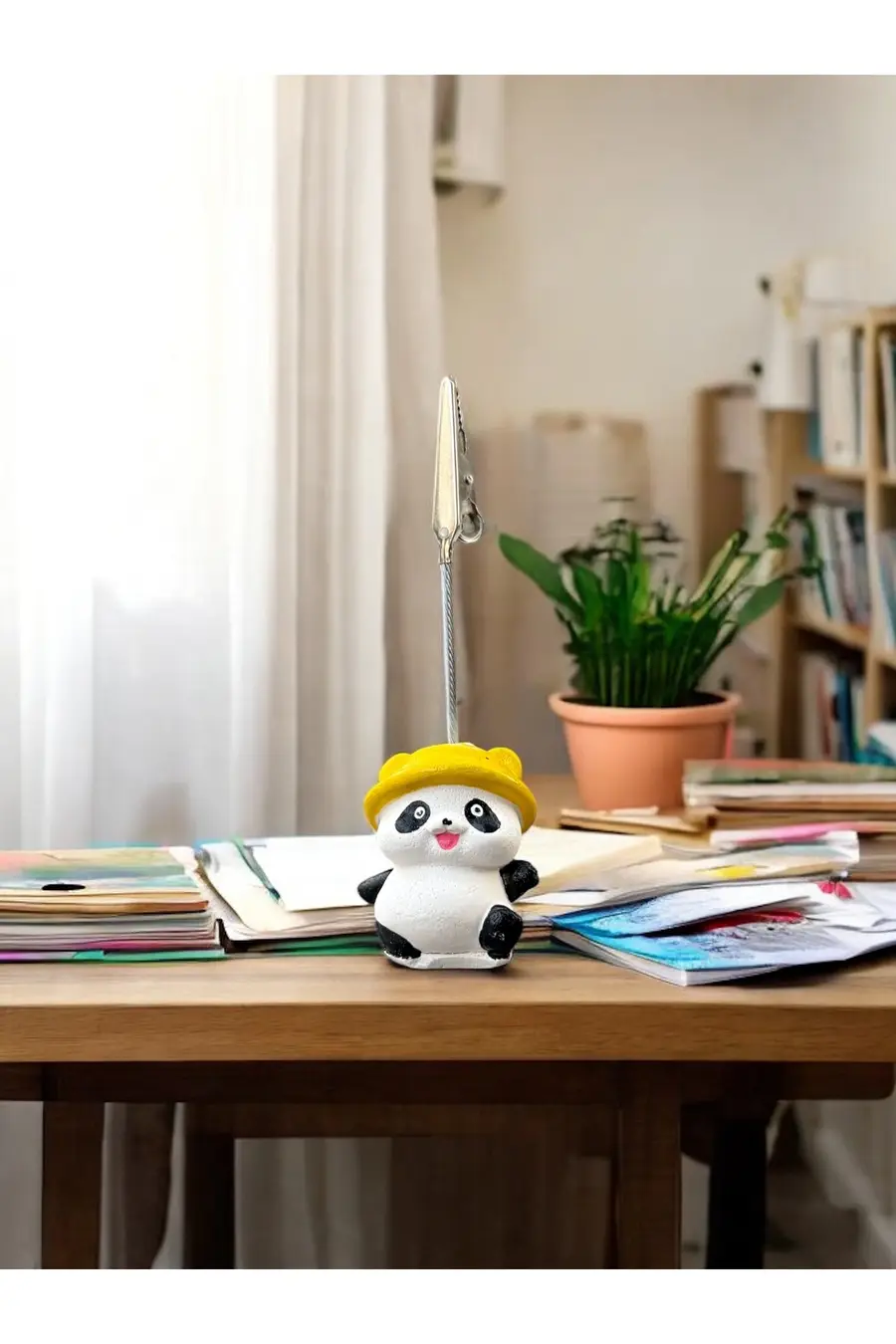 Sarı Ördek Şapkalı Kawaii Panda Fotoğraf ve Not Tutucu - Ofis Masa Not Tutacağı - 1. görsel